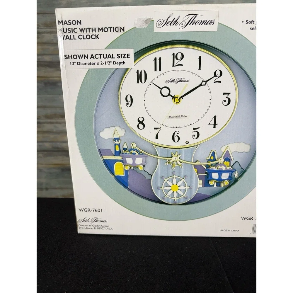Seth Thomas Mason Music with Motion Green Frame Clock Gold Mining Carts NEW NOS‎